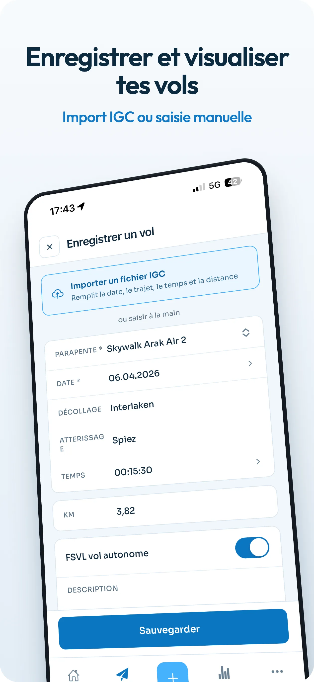 Ajouter un vol - saisir de nouveaux vols dans Flightbook