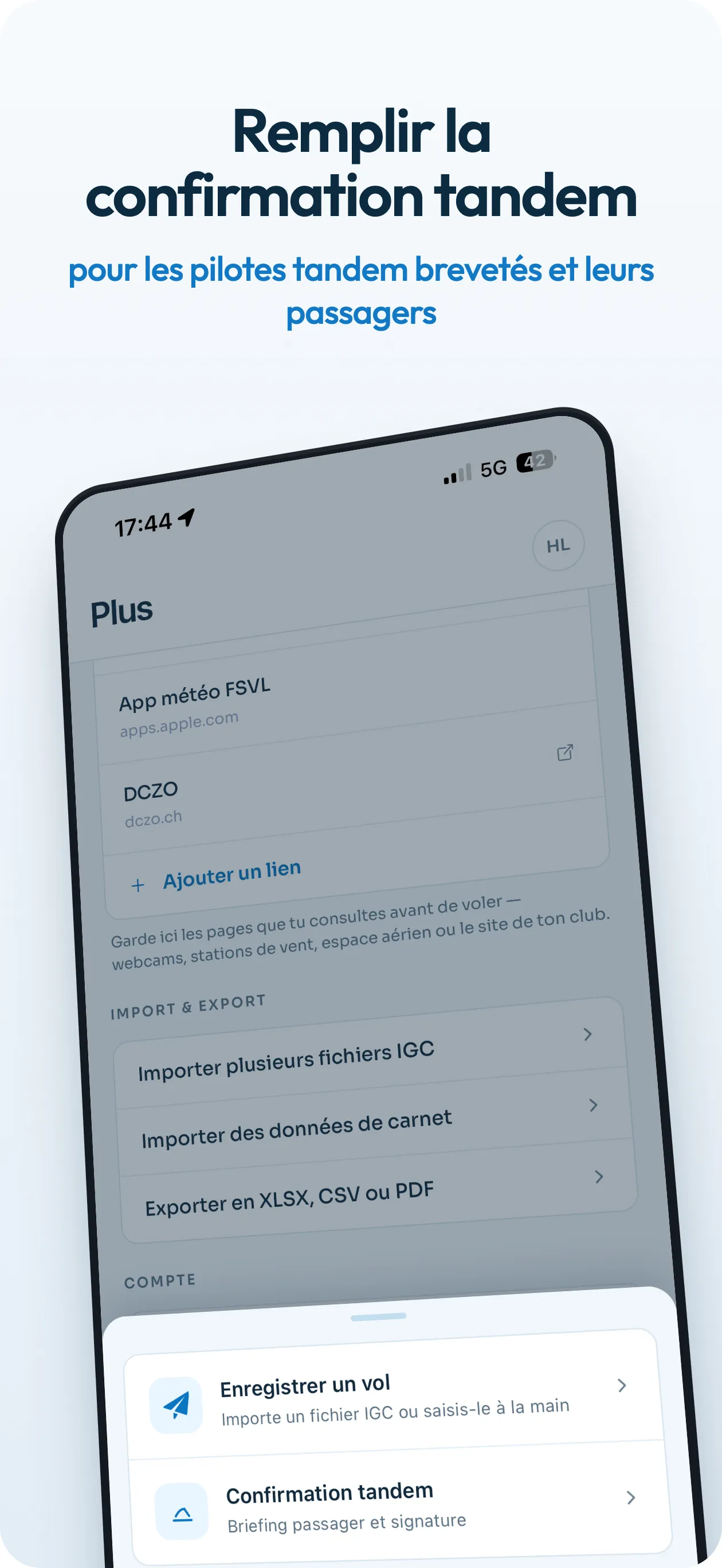 Remplir la confirmation tandem - pour pilotes tandem brevetés