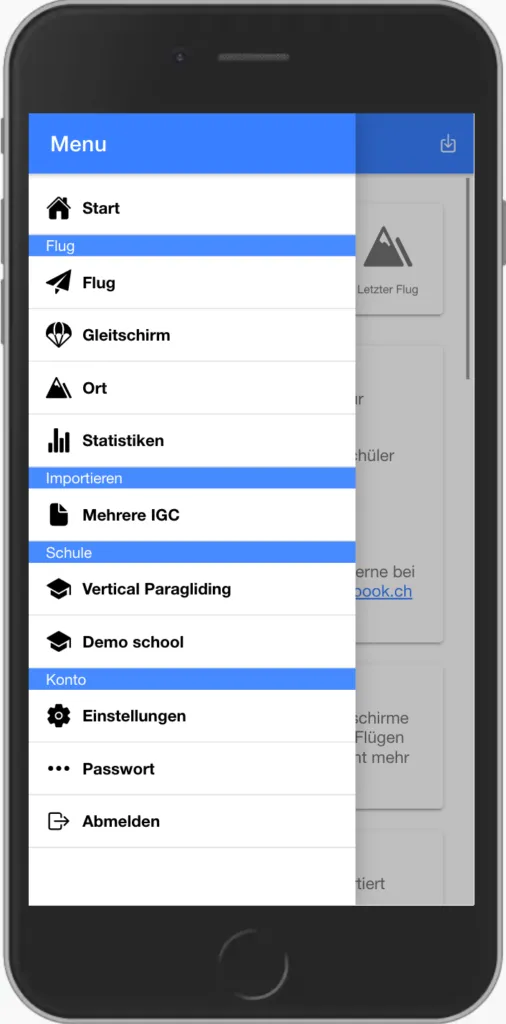 Flightbook App Startseite - Übersicht der Flugverwaltung